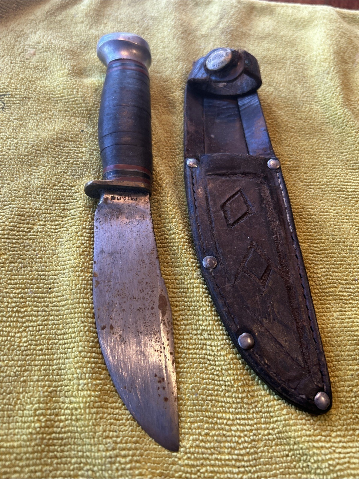 Marbles Gladstone Mich Woodcraft Pat 1915  Fixed Blade Knife W/Orig Sheath