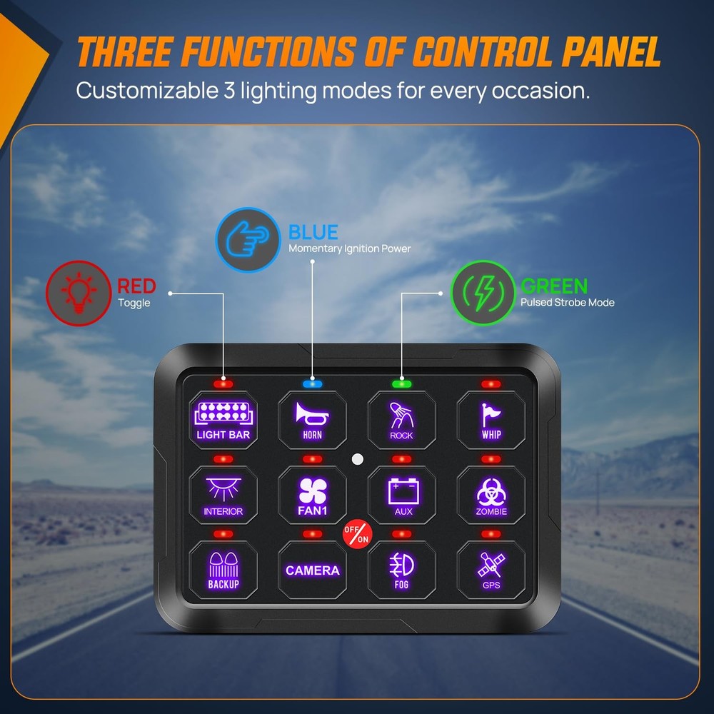 Nilight Switch Panel 12V 24V 12 Gang Universal Circuit Control Relay System
