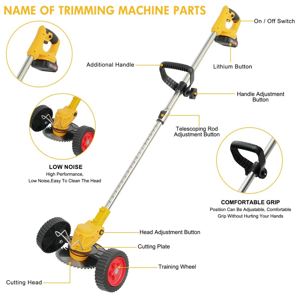 Electric Weed Wacker Cordless String Trimmer 3 Types Blades Lightweight 2Battery