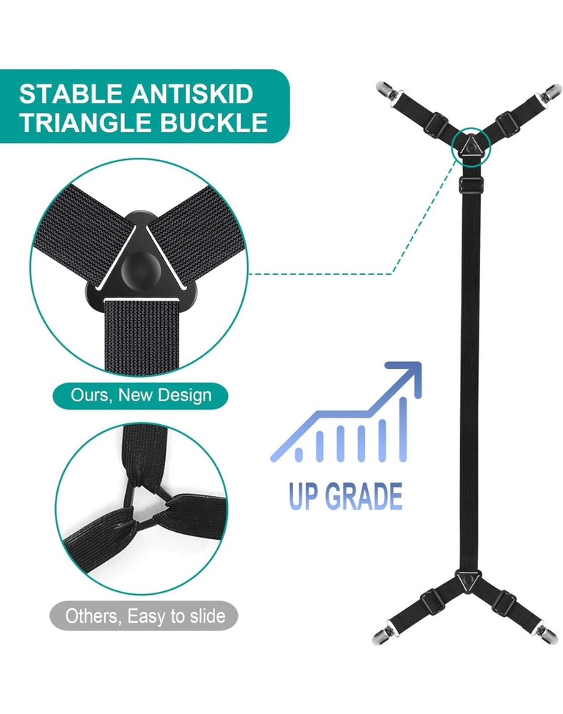6 Pcs Tuyeabc Bed Sheet Holder Straps, Triangle Adjustable Elastic Fitted Clips