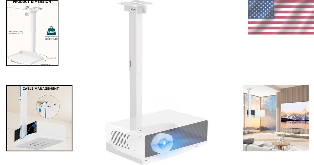 Effortless Installation Projector Ceiling Mount with Adjustable Height & Tray
