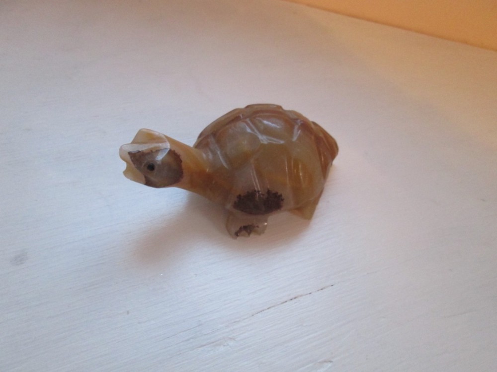Solid Stone Carved Turtle Figurine 3 3/4" Long
