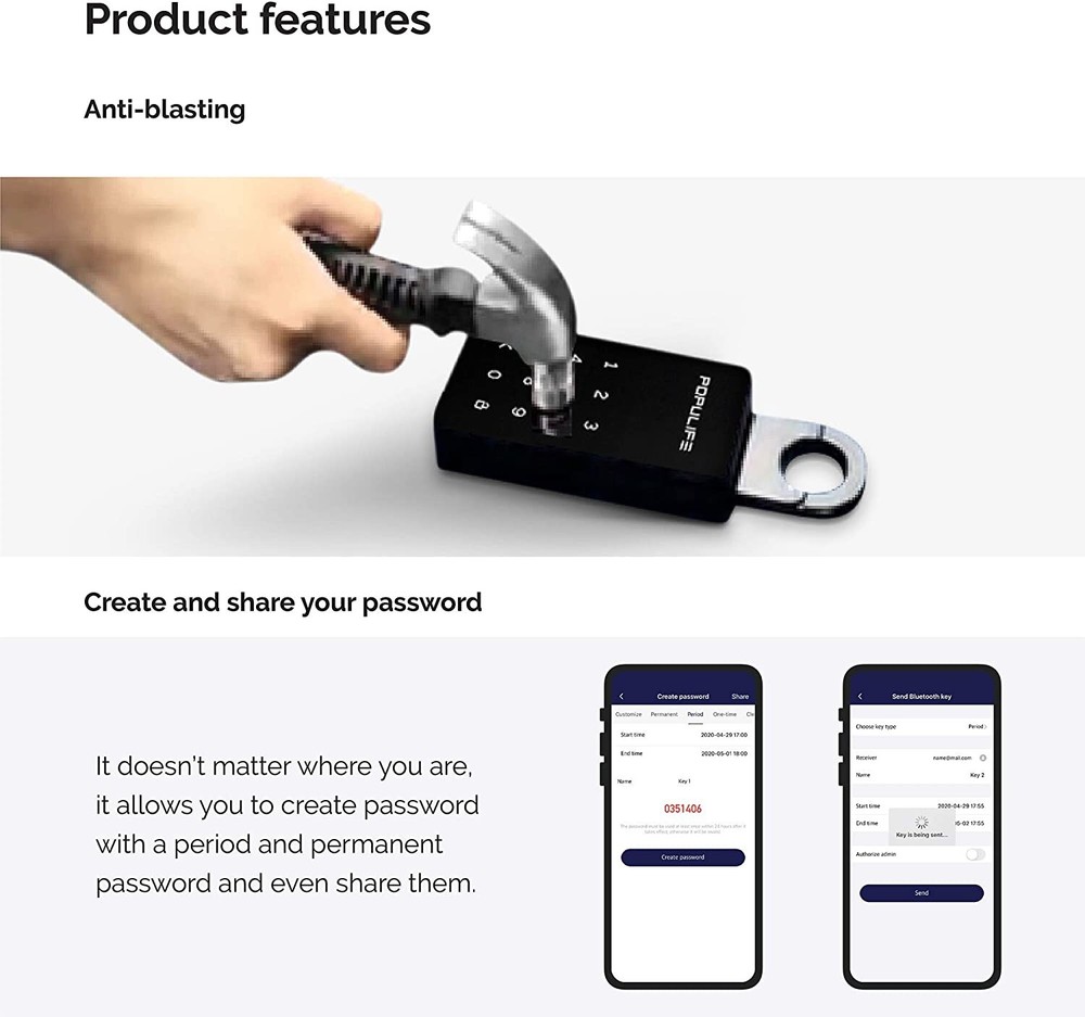 Populife Agent Home Lock Box smart Keybox Bluetooth Key Replaceable Password New