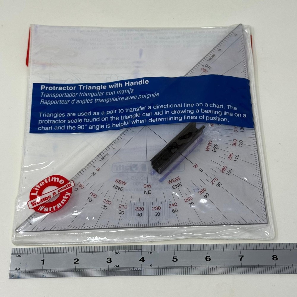 New Weems & Plath Protractor Triangle with Handle in Plastic Sleeve