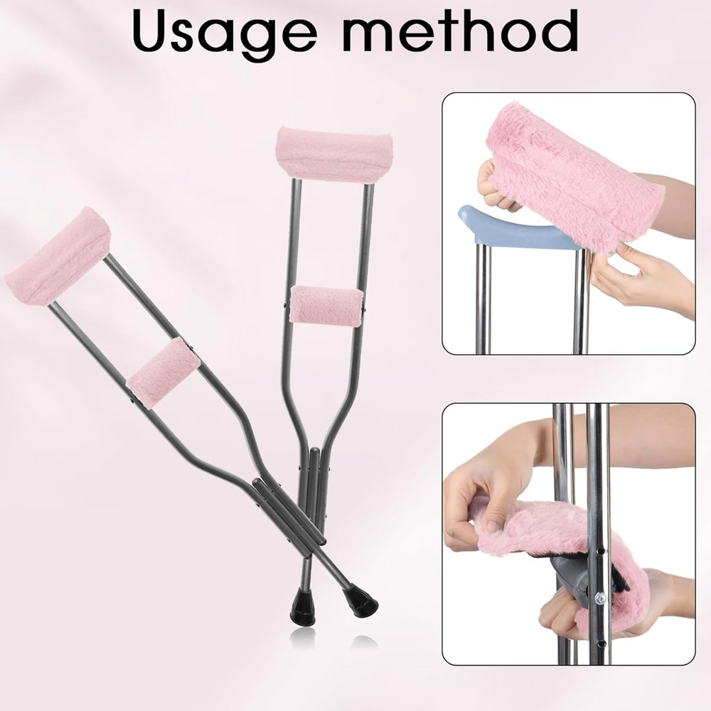 Crutches Padding Universal Soft Armpit & Hand Cushions Covers Pink 4PCS