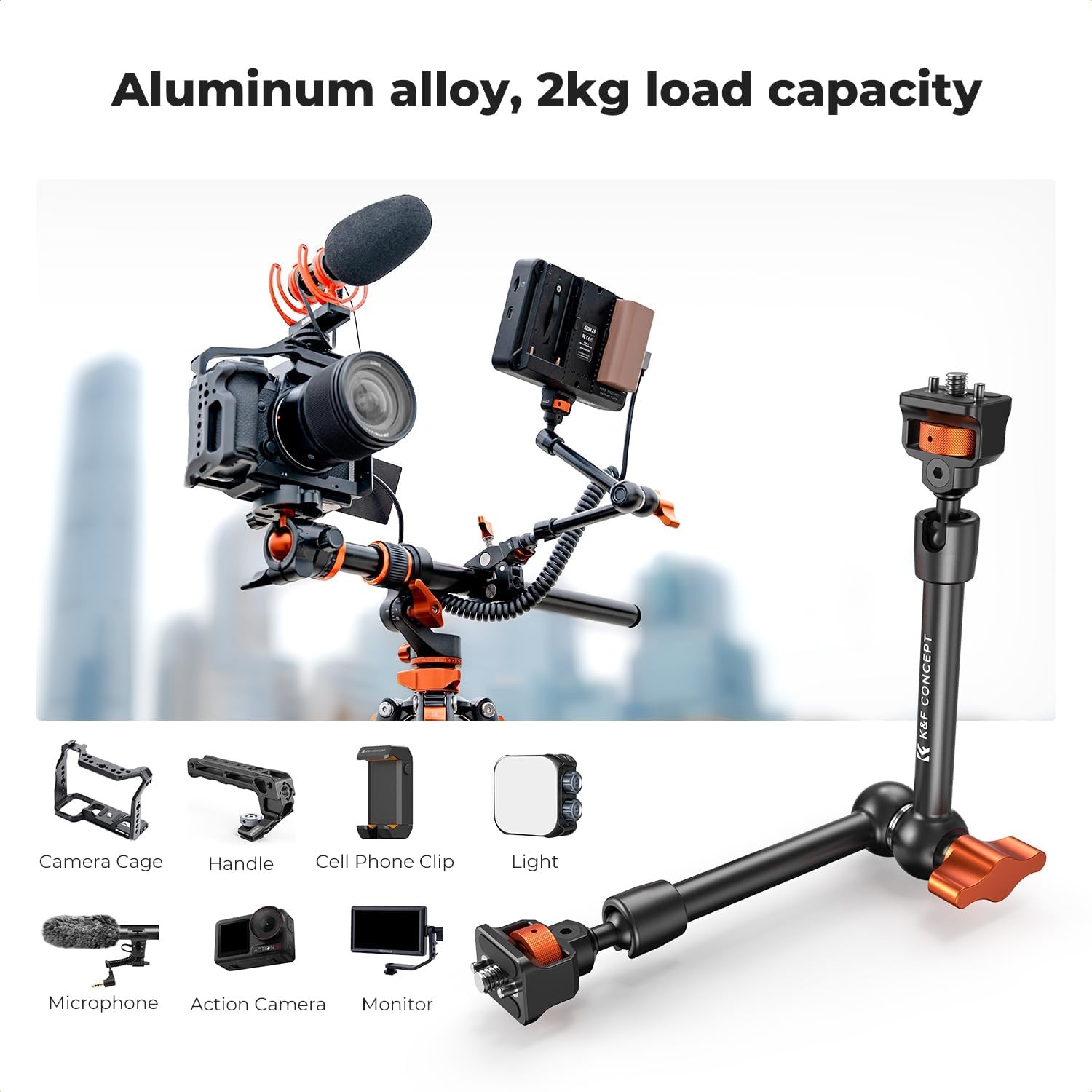 K&F CONCEPT 11" Magic Arm Clamp Kit Articulating Arm Camera Adapter for DSLR