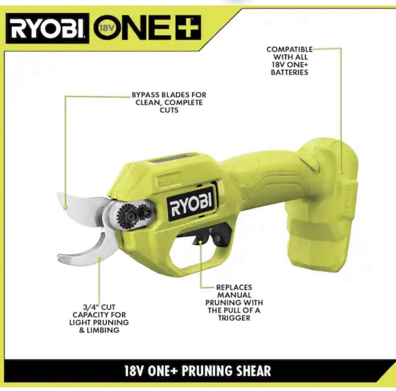 RYOBI ONE+ 18V Cordless Pruner (Tool Only) - P2504VNM