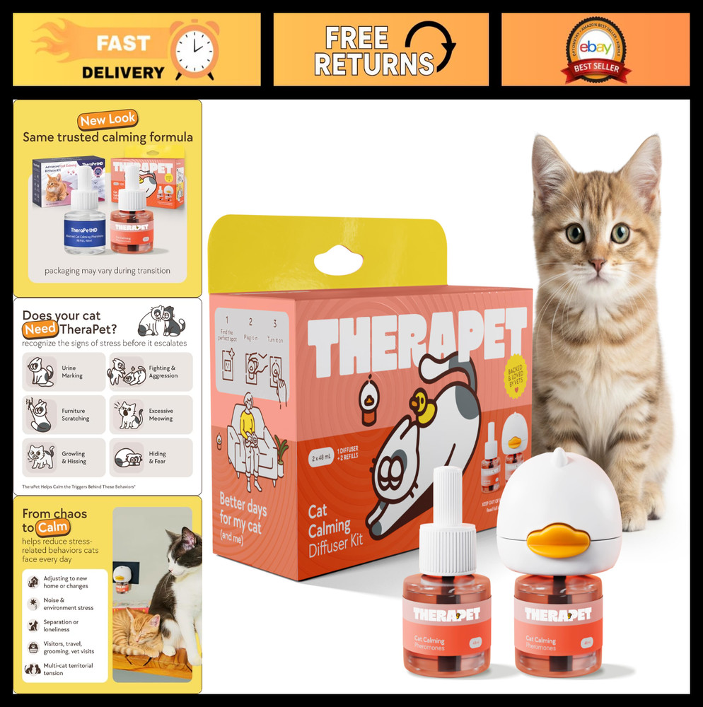 60-Day Cat Calming Diffuser - Pheromone Stress Relief for Aggression, Spraying &