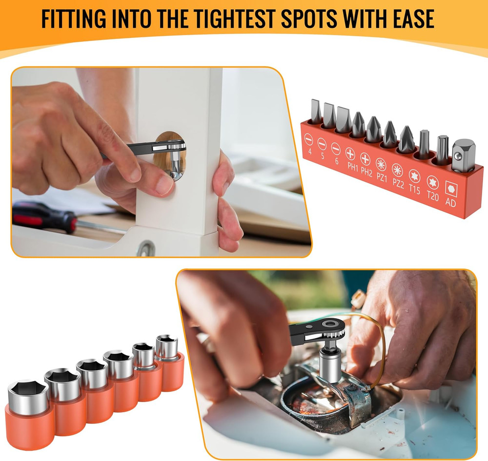 Right Angle Screwdriver Set - 90° Offset Ratchet Tool for Tight Spaces
