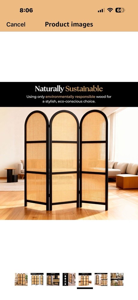 ELK & ELDER 3-Panel Room Divider | Folding Privacy Screen with Arched