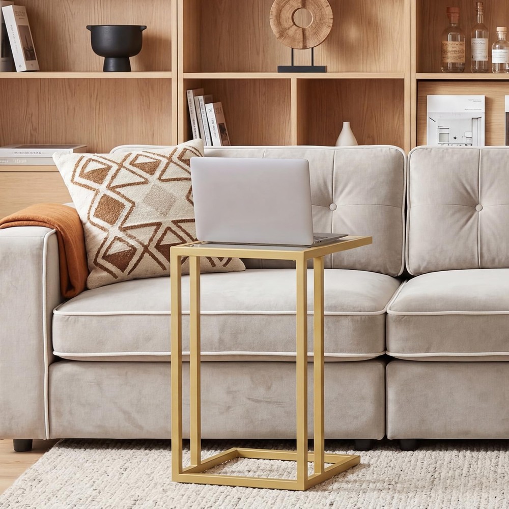 C Shaped End Table, Set of 2, Side Table for Sofa, Couch Table for Small Spac...