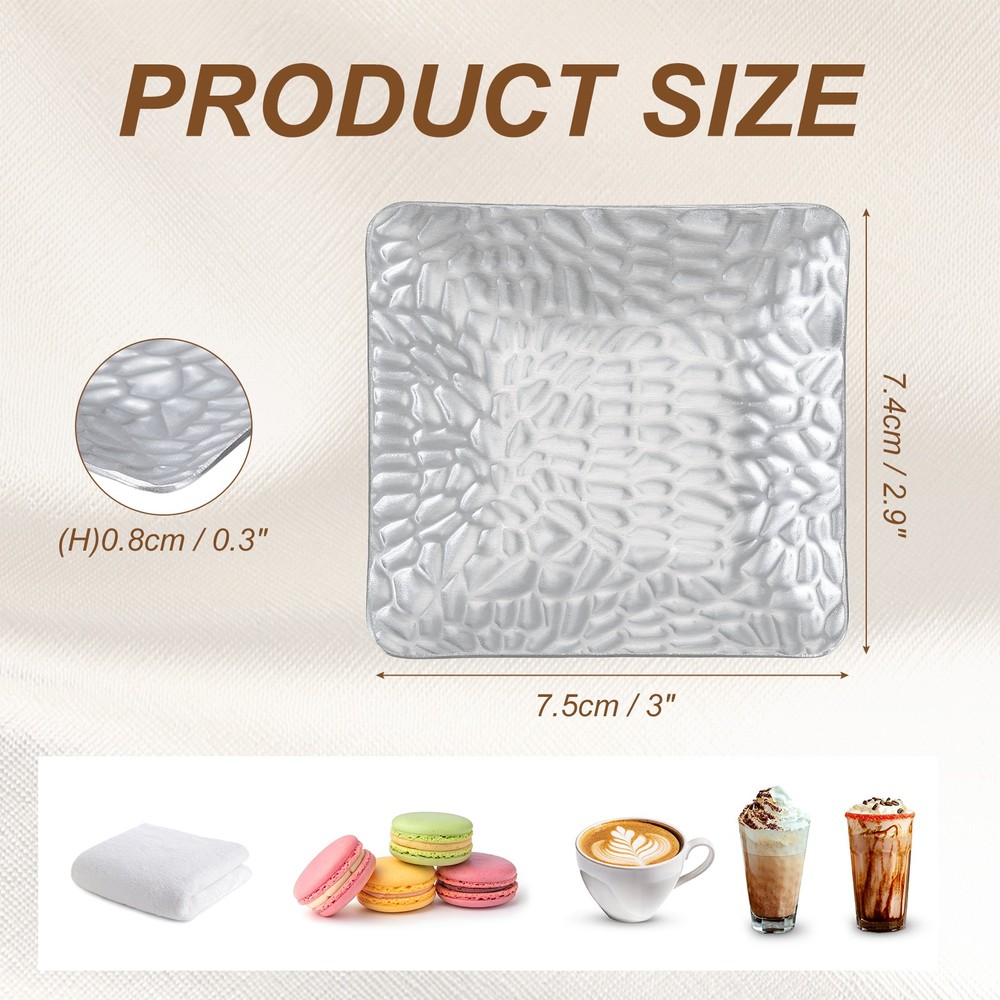 2Pcs Decorative Tray, Frosted Serving Tray with Hammer Pattern, 3x2.9" Silver