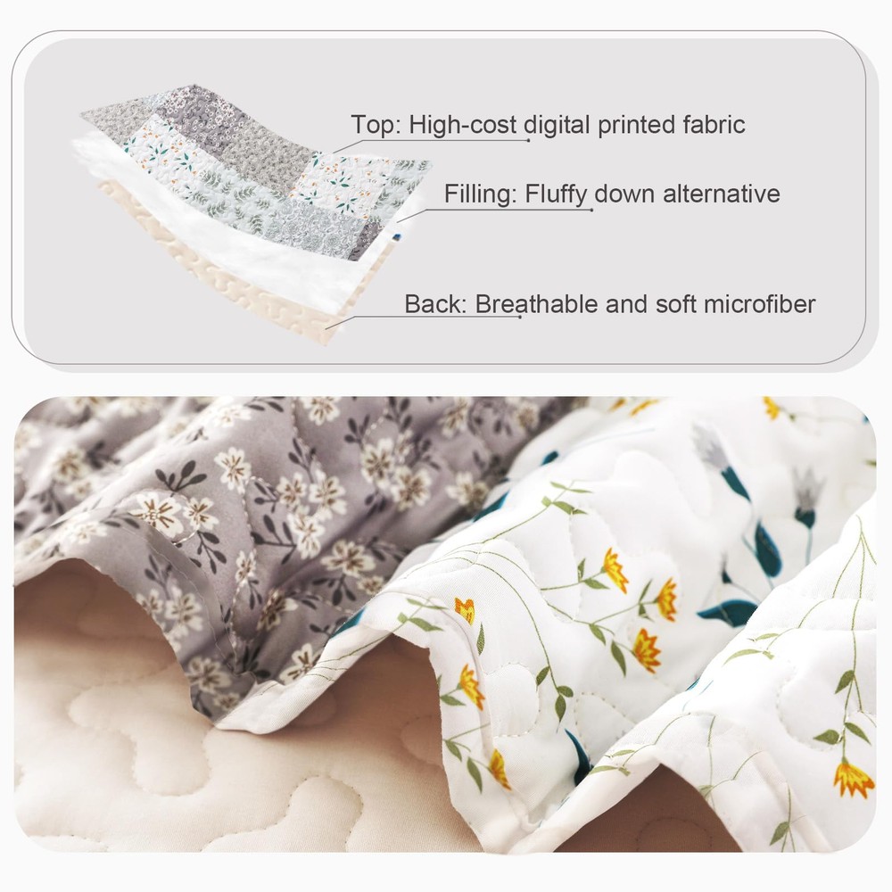 Reversible Patchwork Quilts Twin Size, Lightweight Boho Printed Bedspreads Co...