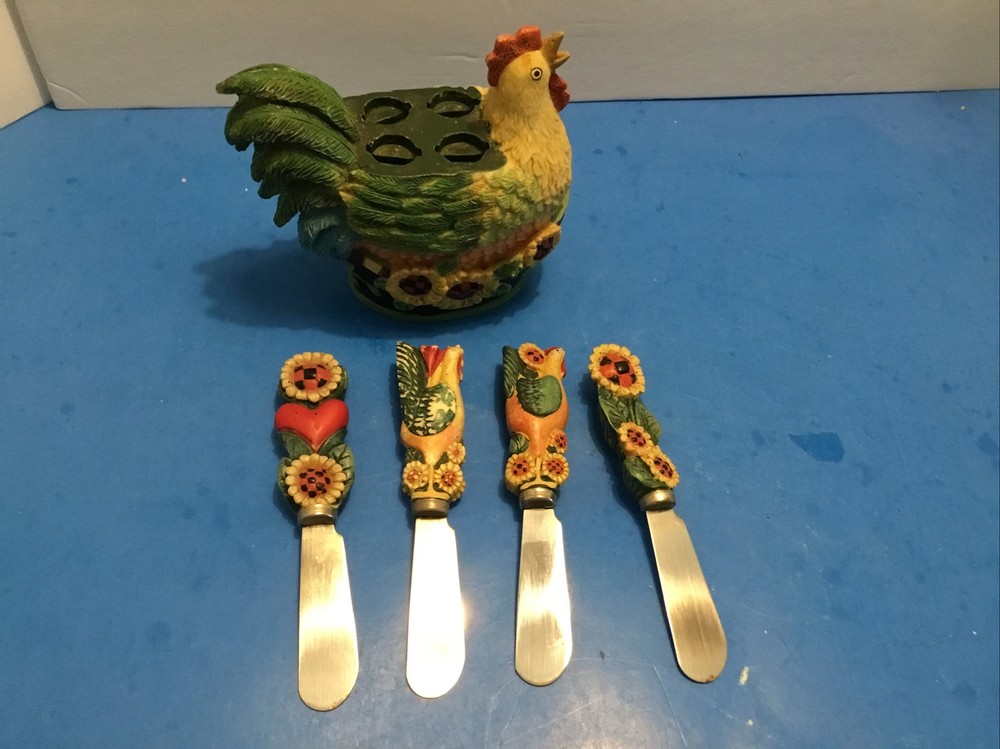 4 Cheese Spreaders Resin Chicken Hen Holder