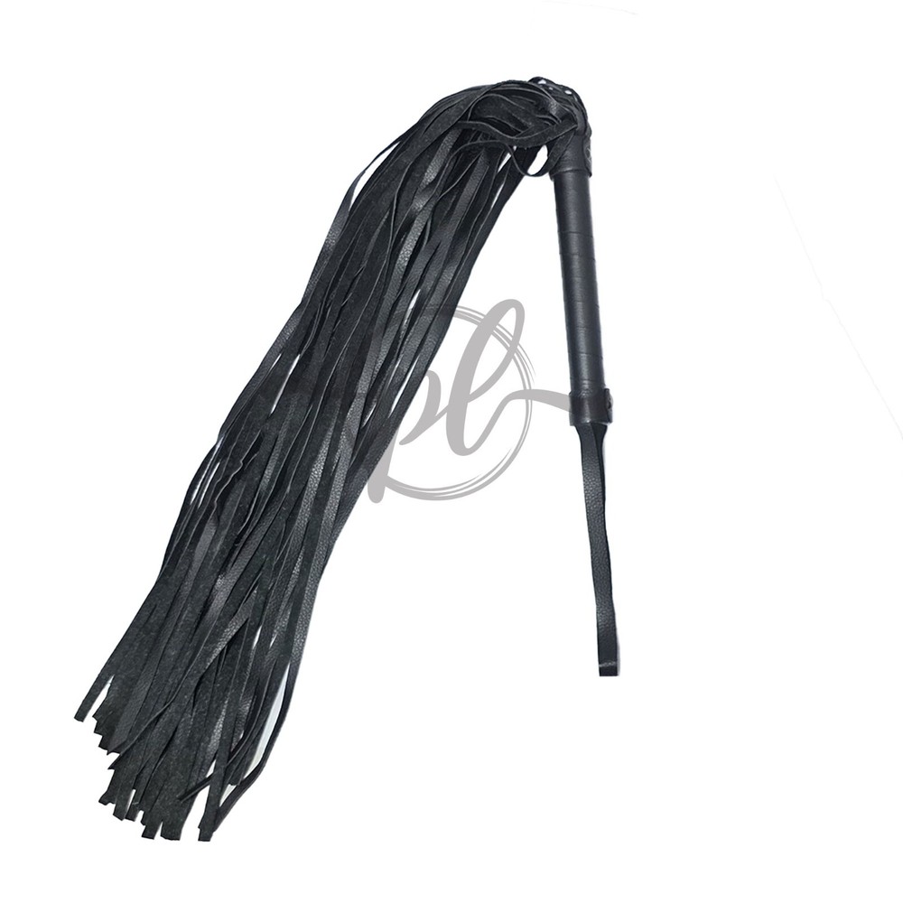 Real Leather Flogger – Black Heavy-Duty Whip with Multiple Falls Black