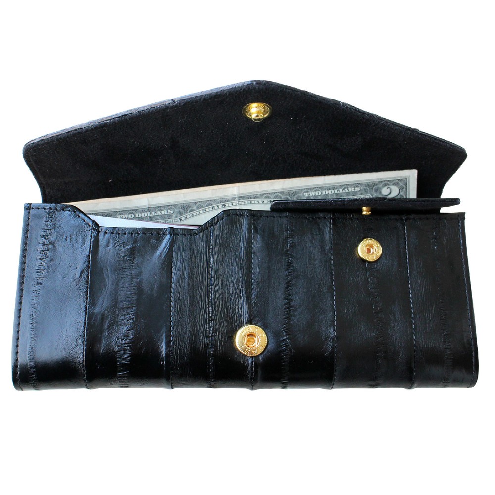 Genuine Eel Skin Leather Button Wallet Purse