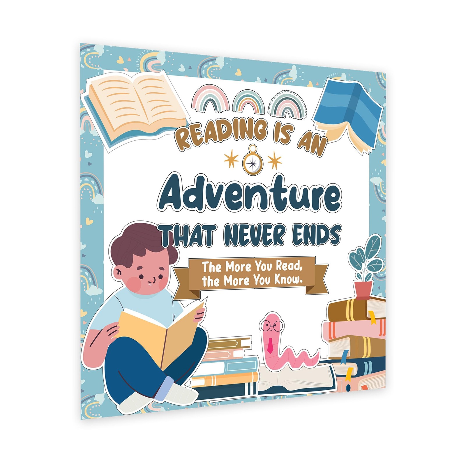 Decorably 45 Pcs Cutouts Rainbow Boho Reading Bulletin Board Reading Sets wit...