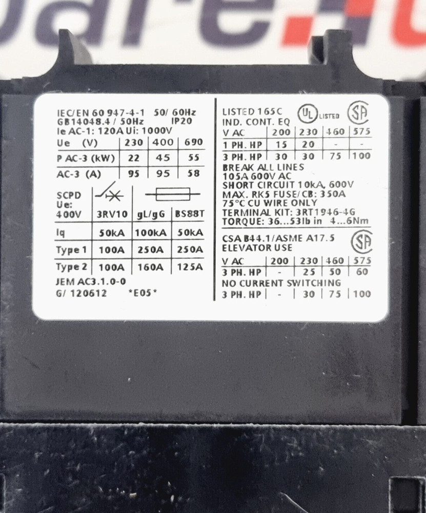 SIEMENS 3RT1046-1BF40 Contactor