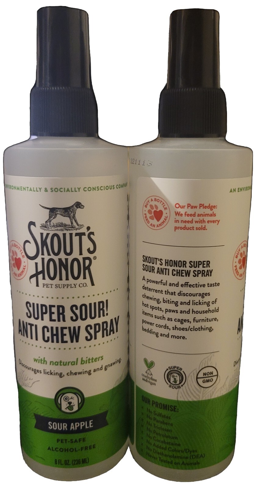 2 BOTTLES - Skout’s honor super sour anti chew spray W Bitter Flavors 8 oz