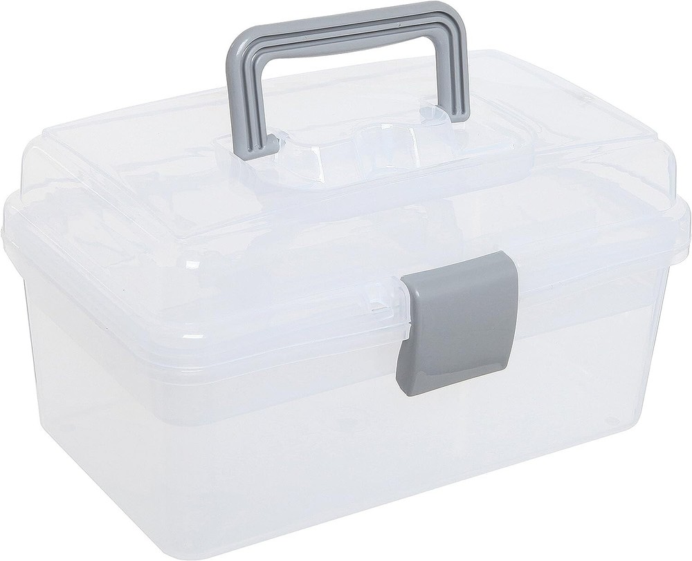Clear Gray Multipurpose First Aid, Arts & Craft Supply Case/ Removable Tray