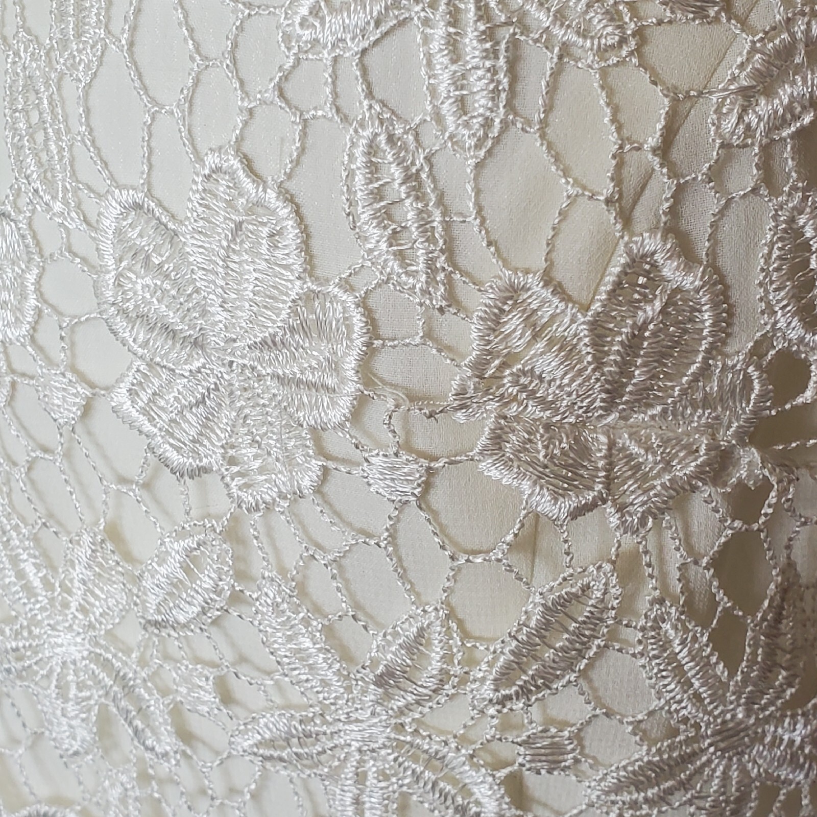 Vintage 90s Cream Ivory Crochet Chiffon Layered Long Wedding Dress Beach Size 10