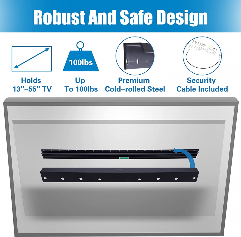 Studless Drywall TV Mount for 26-55 inch TVs, No Stud Wall Bracket Black