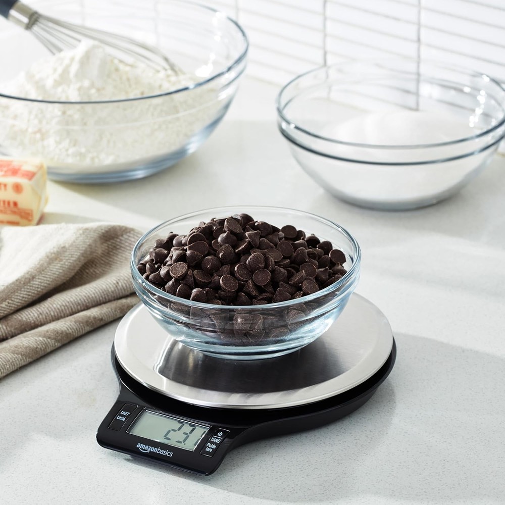 Basics Digital Kitchen Scale with LCD Display, Batteries Included, Weighs