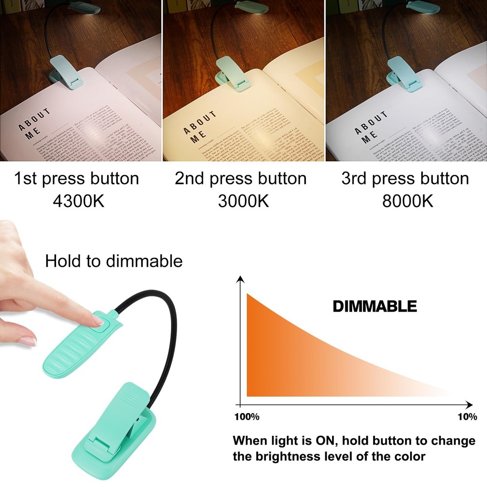 Rechargeable Book Reading Light, Portable Bendable Neck, Brightness Adjustabl...