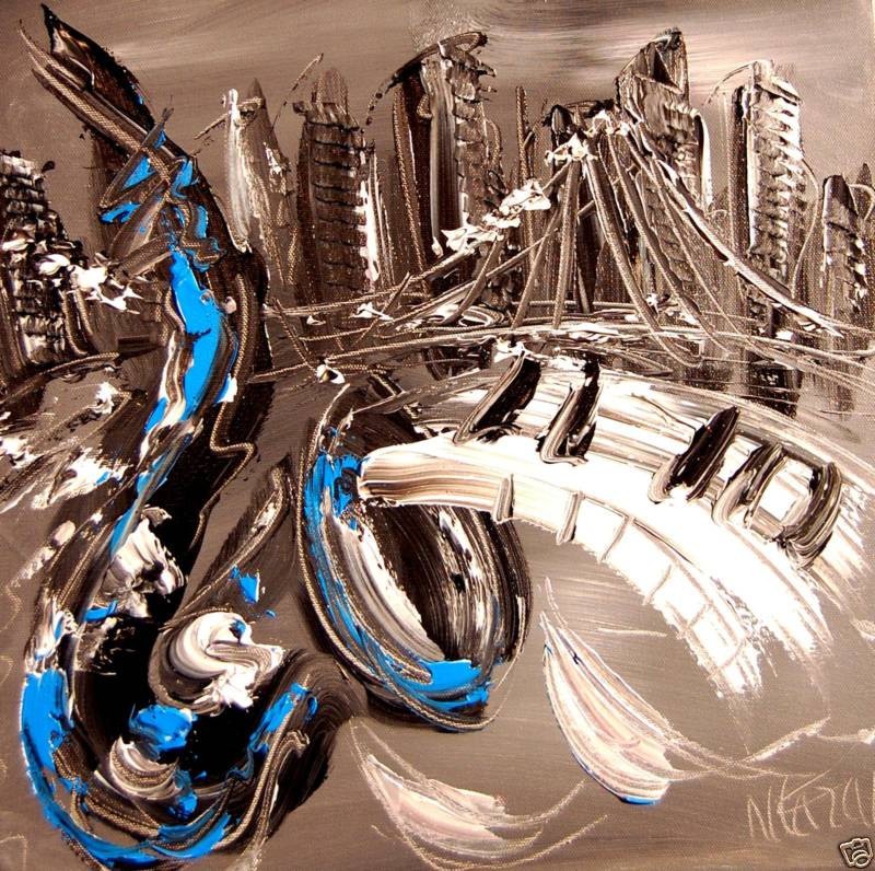 JAZZ CITY IMPRESSIONIST MODERN ART STRETCHED CANVAS