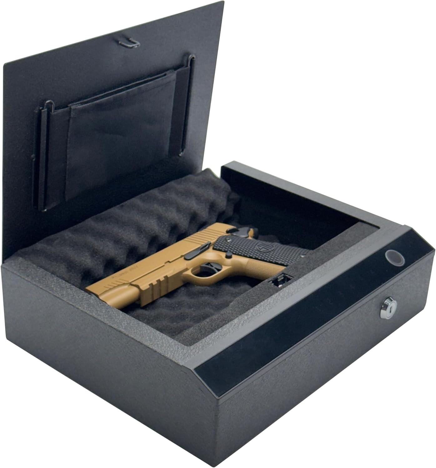 Roscoe Box Gun Safe Manual Key, Pin Keypad, Fingerprint, LED (Don't Tread On Me)