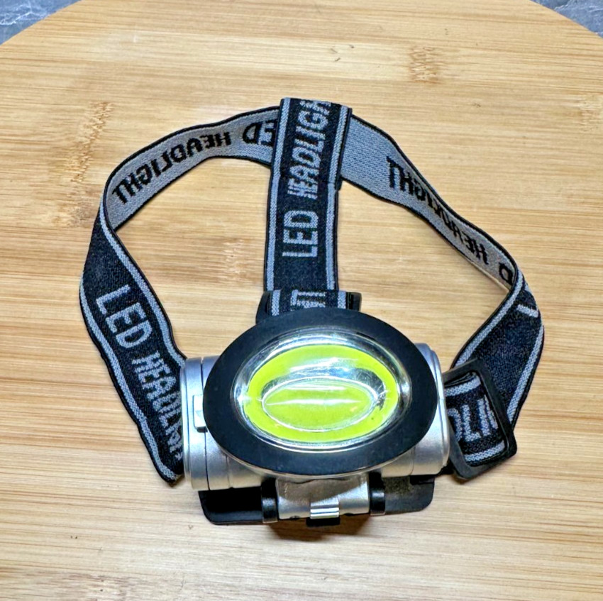 itek LED Headlight Headlamp Flash Light Hiking Spelunking Silver Tested Works