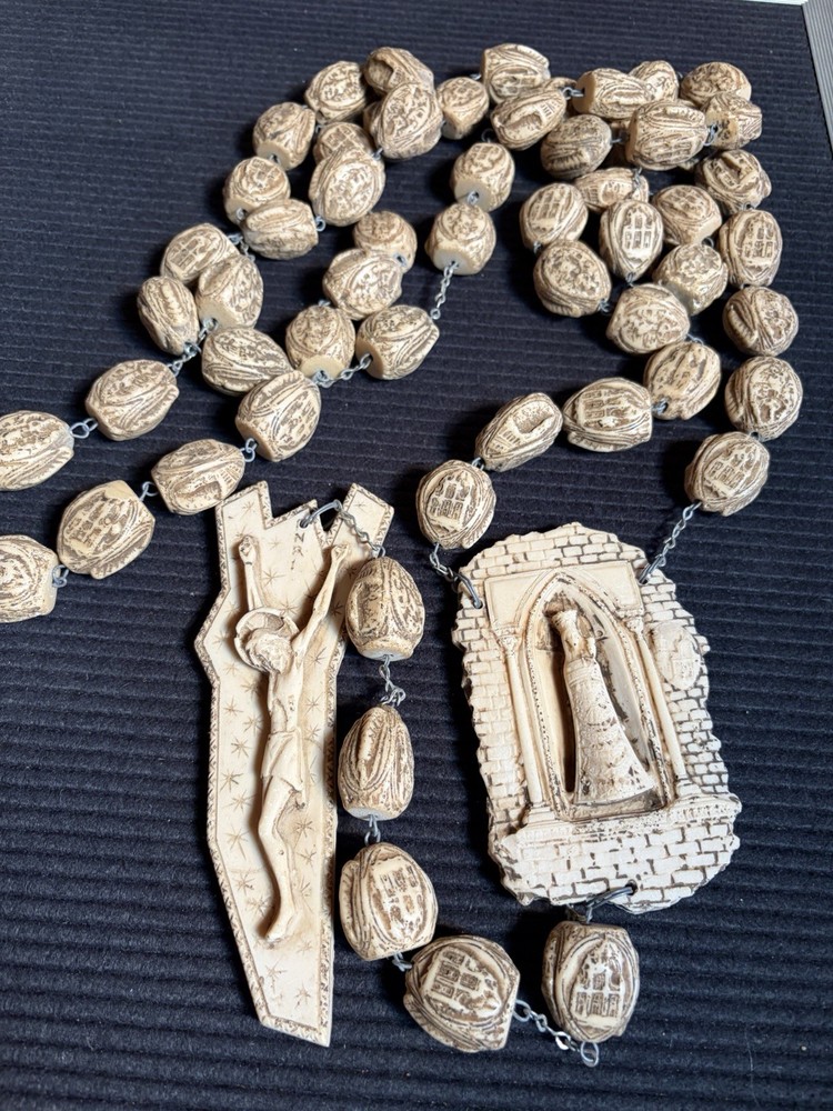Vintage Large 60" Rosary Beads Wall Hanging Catholic Made In Italy Alabaster