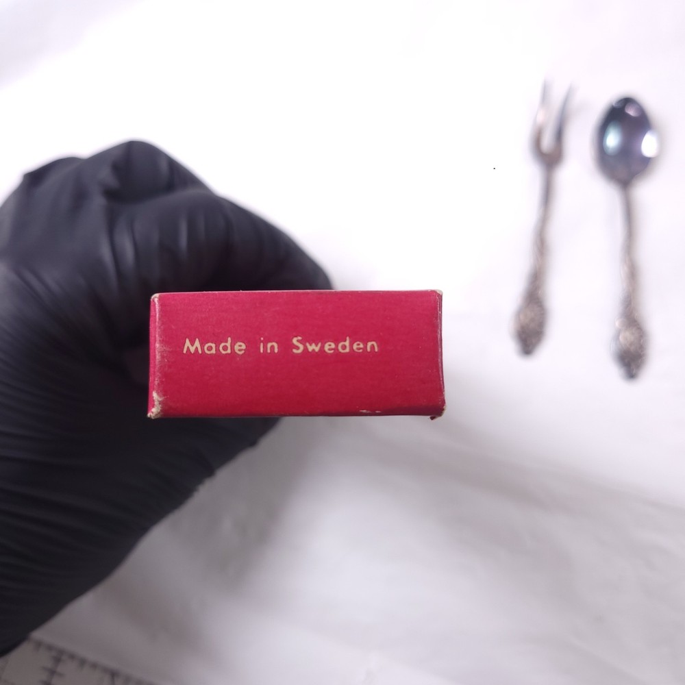 Sweden Silver Tone Fork Spoon Condiments Set Box