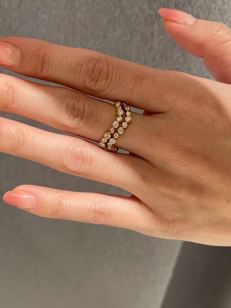 0.33CT Bezel Bubble Wave Moissanite Ring Curved Stackable Half Eternity Band