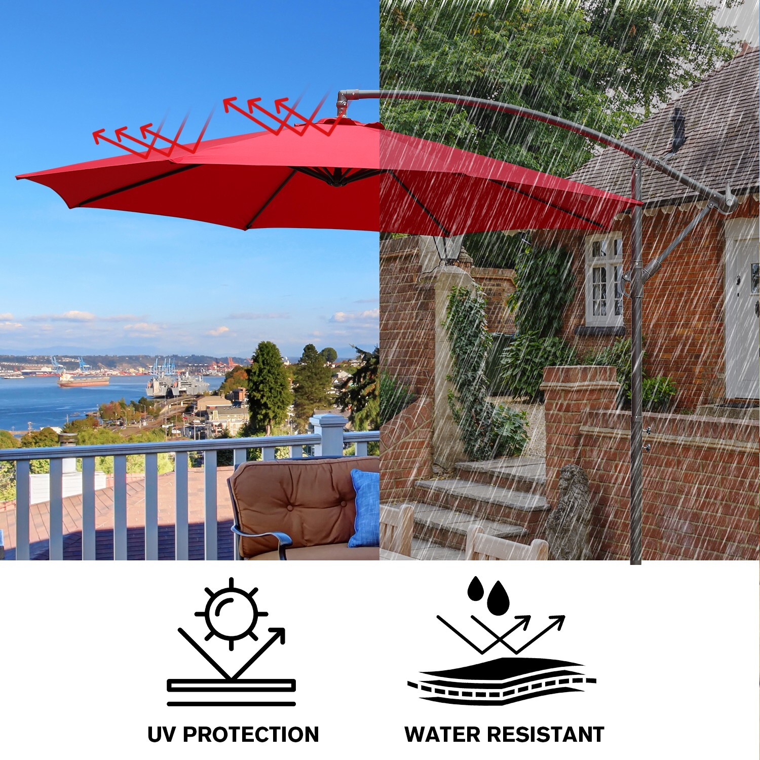 Aoodor 10ft Offset Patio Umbrella Cantilever Hanging Market Umbrella with Base