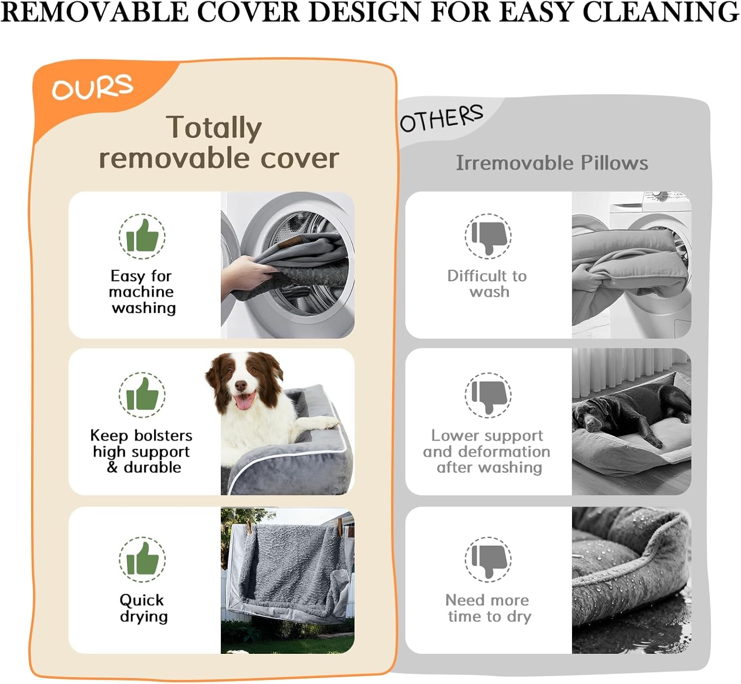 Orthopedic Dog Bed XL Dogs 45x35 Inch Waterproof Foam Removable Bolster Washable