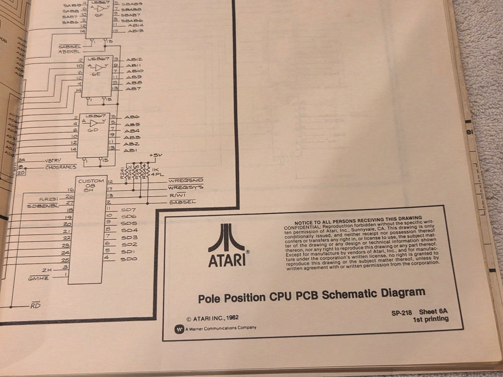 ATARI POLE POSITION SCHEMATIC PACKAGE SUPPLEMENT TO MANUAL 1st Edition 1982