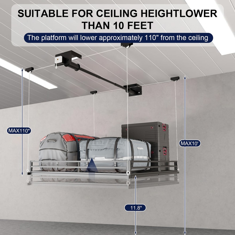 TCESPACE Heavy-Duty 4x4 FT Overhead Garage Ceiling Storage Rack (Basic Style)