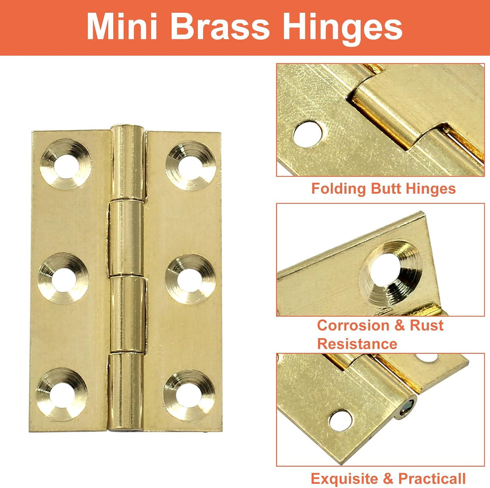 8 Pack Butt Hinge 1.5 Inch Mini Solid Brass Hinges for Small Cabinet, Folding Cr