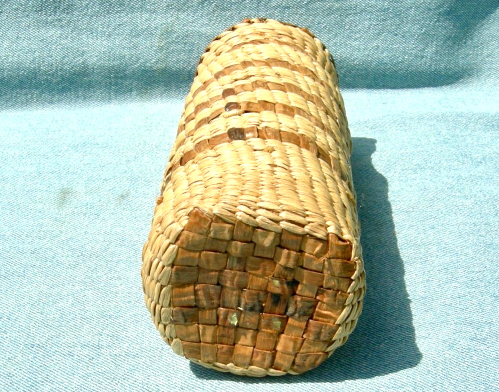 antique PACIFIC NW NATIVE AMERICAN NOOTKA, MAKAH HANDMADE BASKETRY GLASS JAR