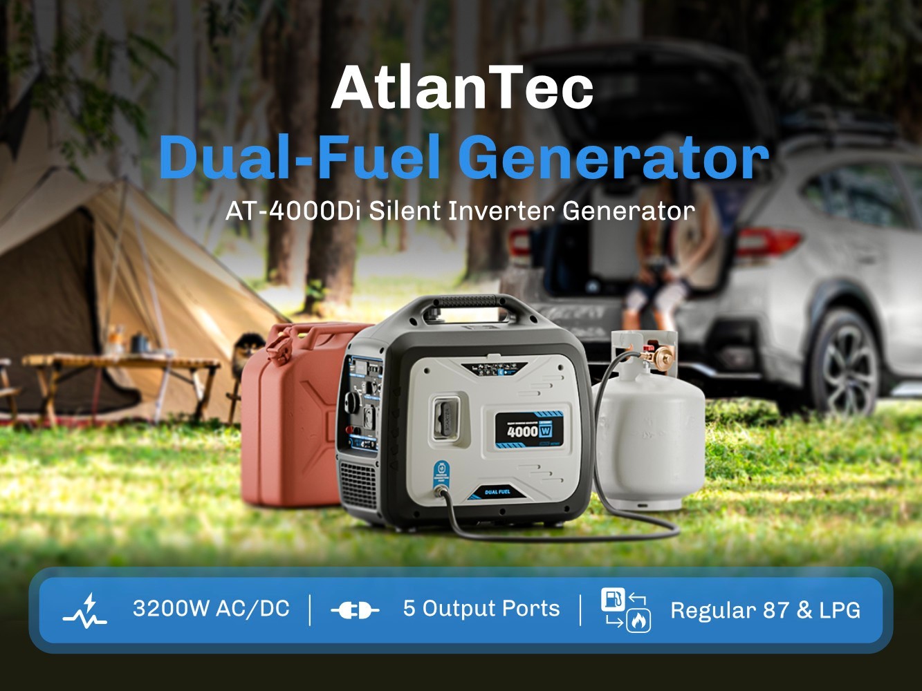 4000 Watt Dual Fuel Inverter Generator, RV Ready Super Quiet Propane Generator