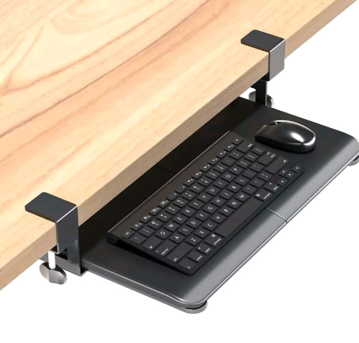 BONTEC Small Keyboard Tray Under Desk, Pull Out Keyboard & Mouse Tray