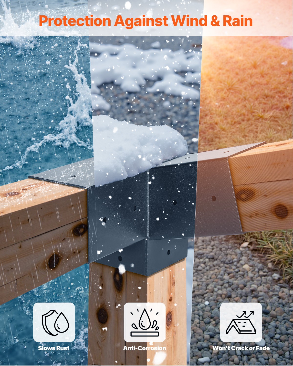 VEVOR 4x4 Inch Pergola Bracket Kit Inner 3.5x3.5 3-Way Slanted Brackets DIY Post