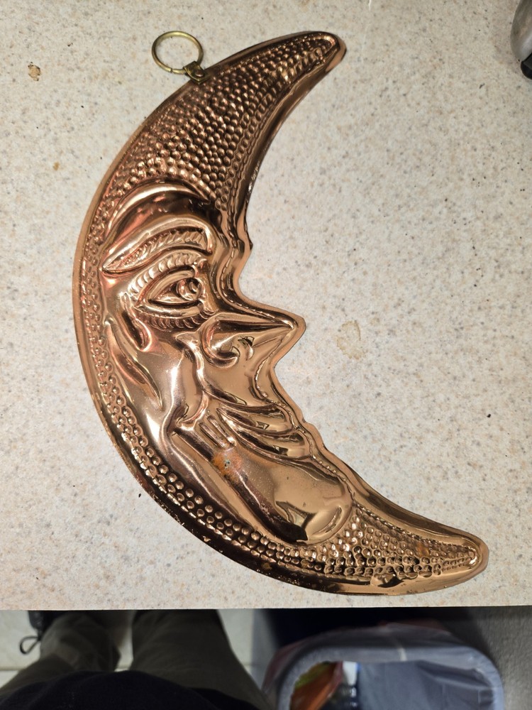 Vintage Hammered Copper Moon Wall Hanging