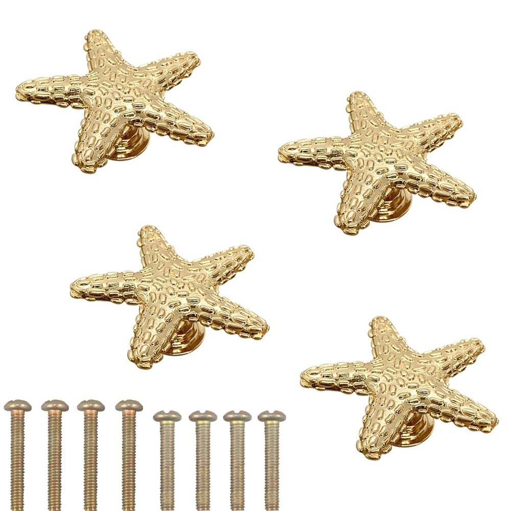 Starfish Handles Right Angle Kitchen Cabinet Drawer Knobs Gold 4 PCS