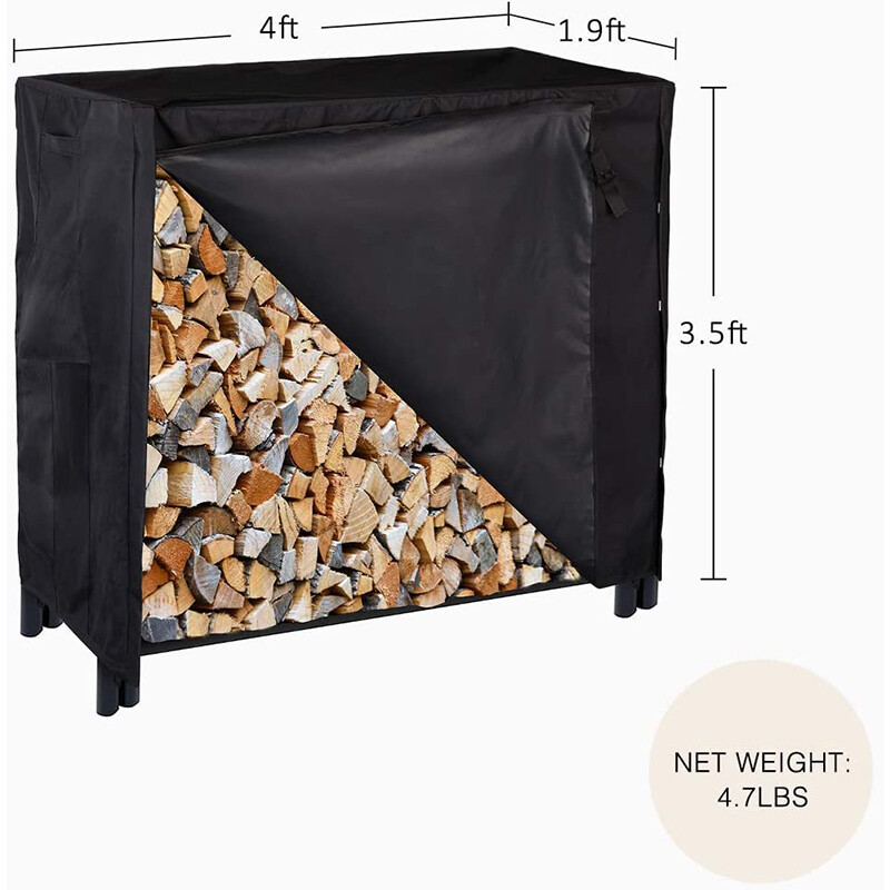 4/5/6/8ft Waterproof Firewood Log Rack Cover 600DOxford w/ Zipper Hook Loop Tape