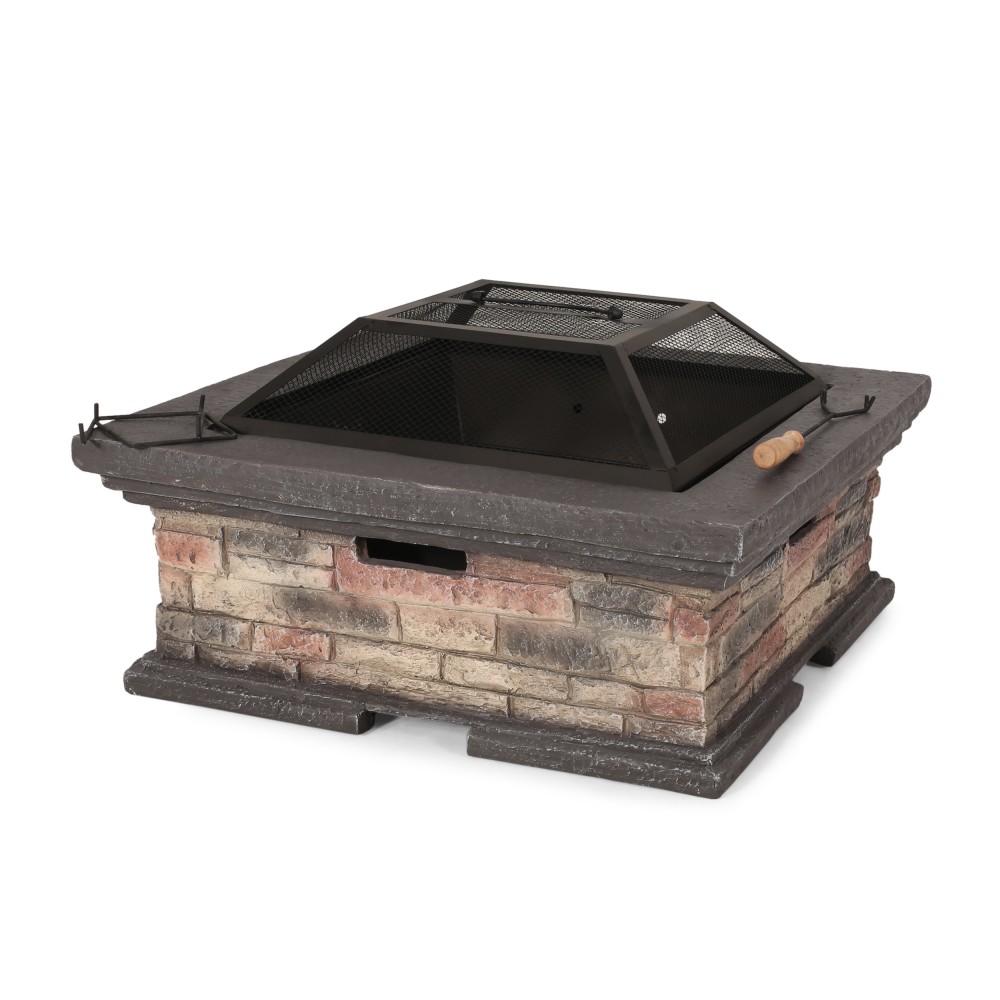 Square Wood-Burning Fire Pit with Protective Shield
