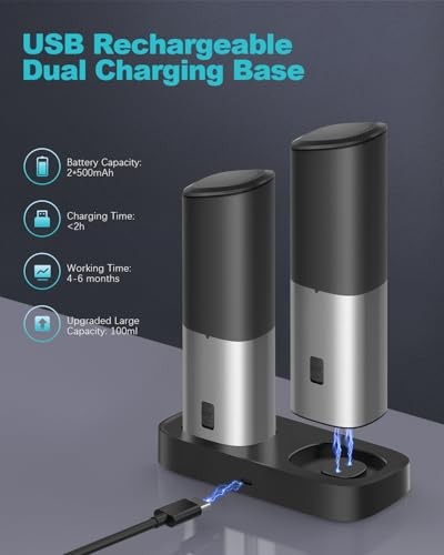 Pepper Grinder, Rechargeable Gravity Salt and Pepper Grinder with 6