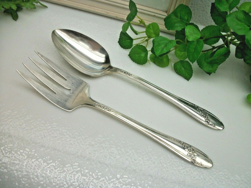 Oneida QUEEN BESS II Silverplate Solid Serving Spoon & Cold Meat Fork 1946