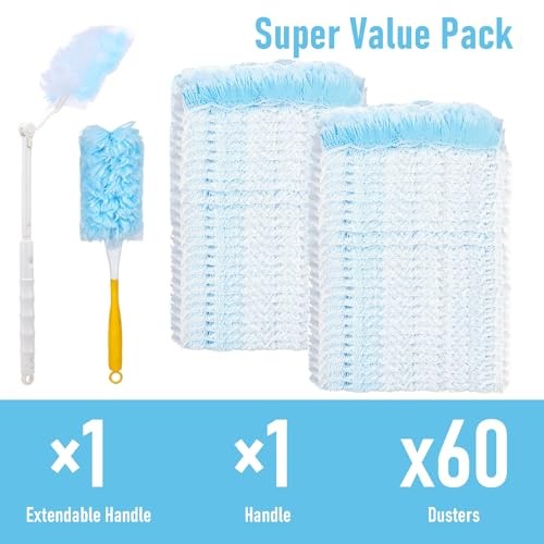 60 Count Heavy Duty Dusters Refills, Disposable Cleaning Duster Kit Microfiber
